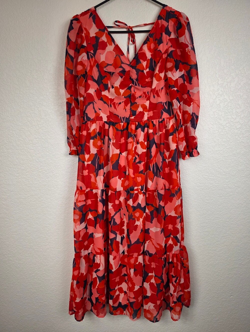 Anthropologie Sincerely Jules Red Floral Midi Dress Medium